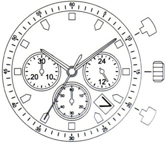 Miyota JS25 Movement Japan 3 Hands, Date at 4:30