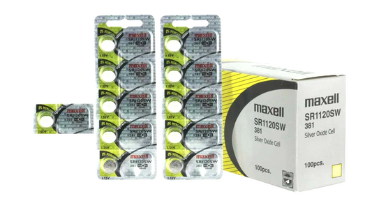 Maxell 381 (SR1120SW) 1.55V Silver Oxide Watch Batteries – Pack of 100 Batteries