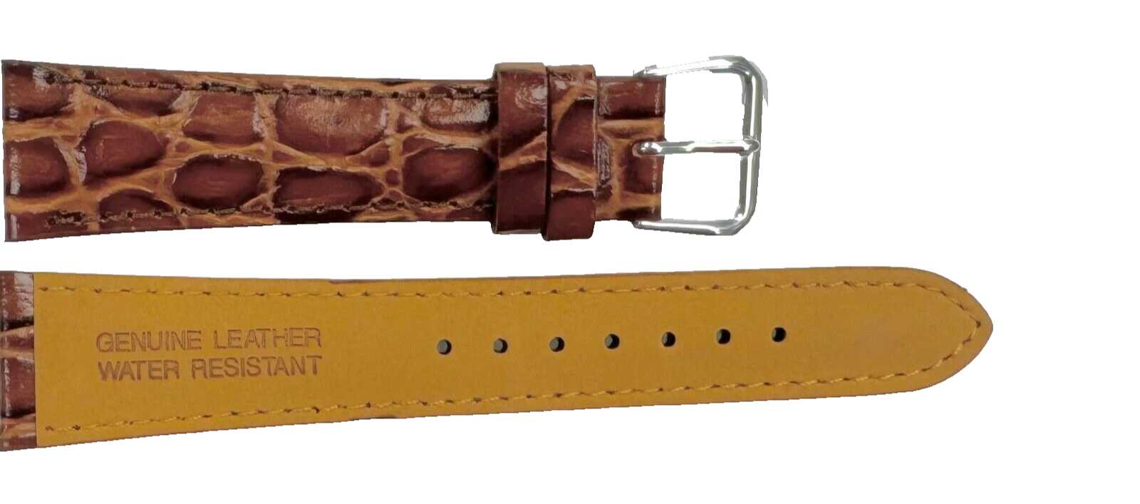 lot of 6 Watch Band D.Brown Genuine Leather Crocodile Grain Padded,Stitched 16mm