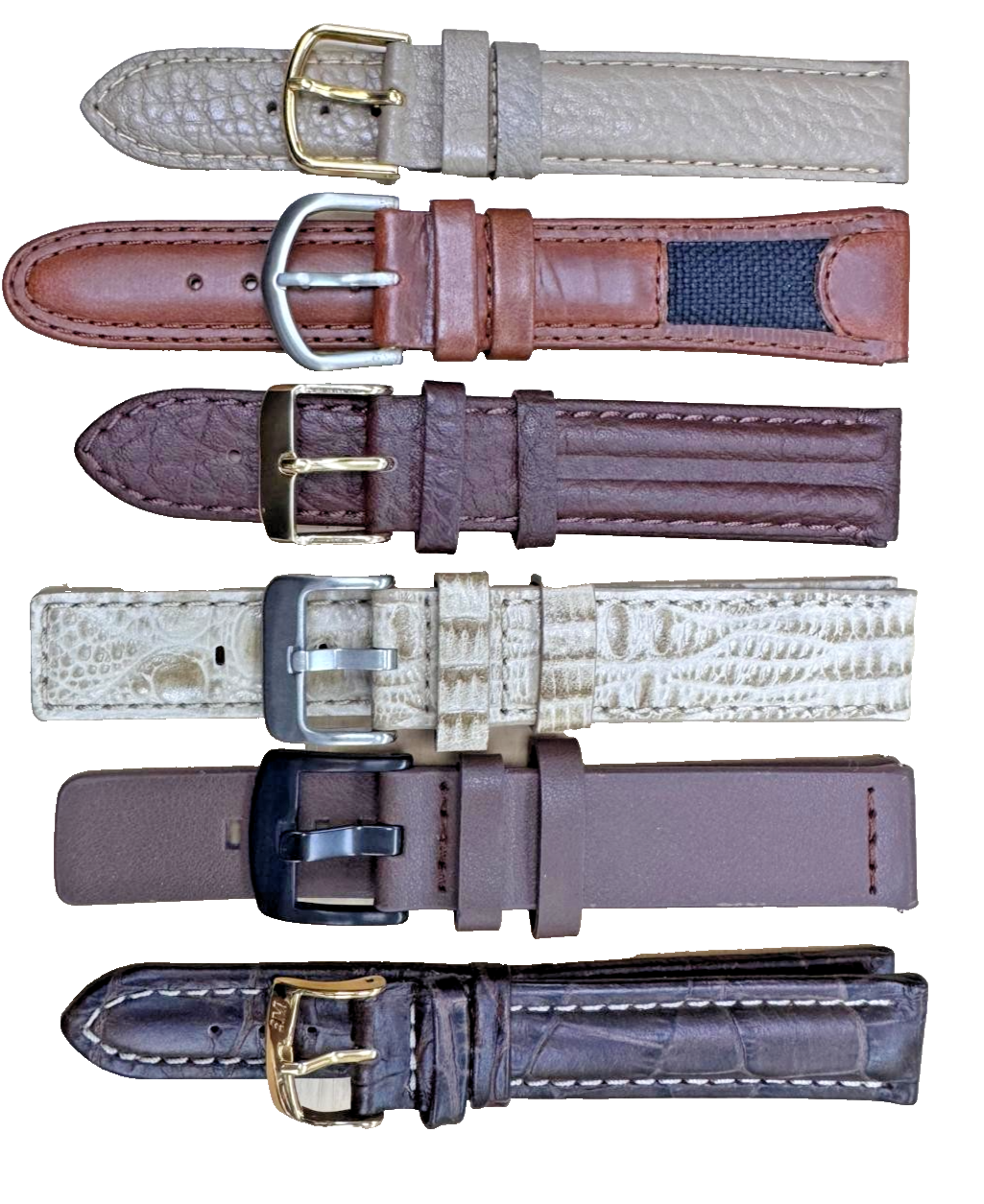 LOT OF 5 WATCH BANDS 18MM/16MM GENUINE LEATHER ALLIGATOR MIX STYLE AND COLORS