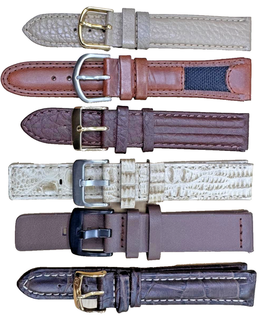 LOT OF 5 WATCH BANDS 18MM/16MM GENUINE LEATHER ALLIGATOR MIX STYLE AND COLORS