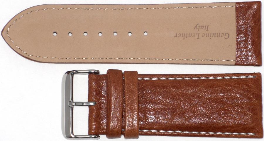 WATCH BAND L.BROWN GENUINE LEATHER 26MM PADDED,WHITE STITCHES SOFT( A1 QUALITY)