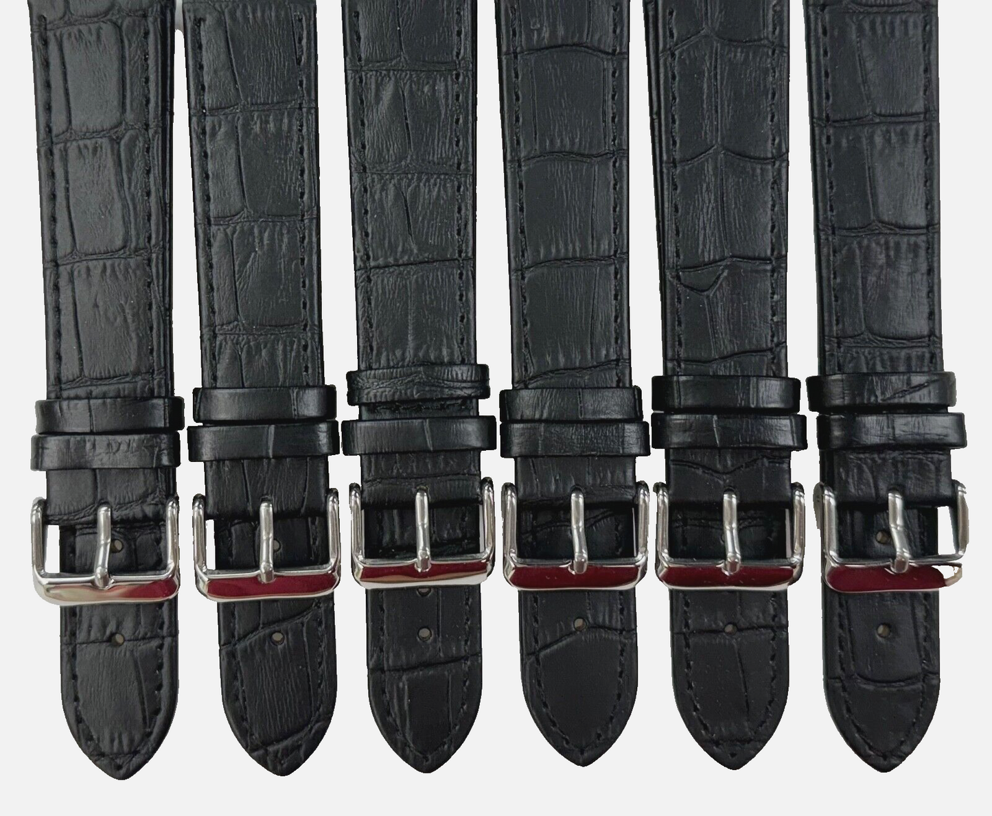 Lot of 6 Watch Bands Genuine Leather Alligator Grain Black, Flat 20mm