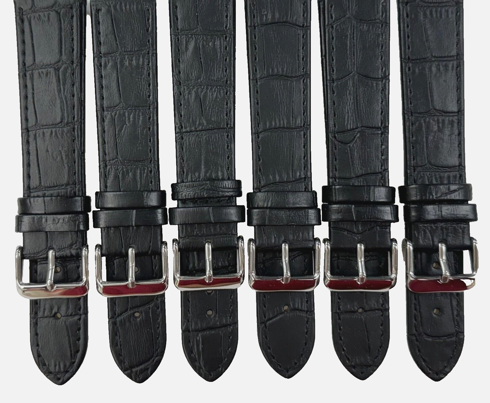 Lot of 6 Watch Bands Genuine Leather Alligator Grain Black, Flat 20mm