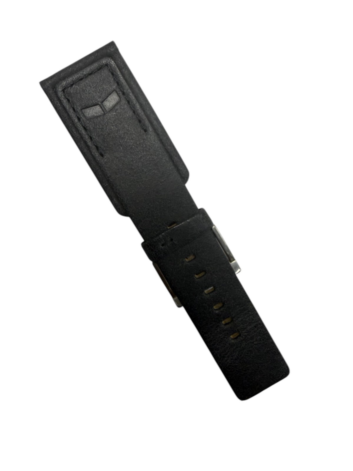 Genuine Black Leather Watch Band 26mm Smooth Finish Strap Stainless Steel buckle