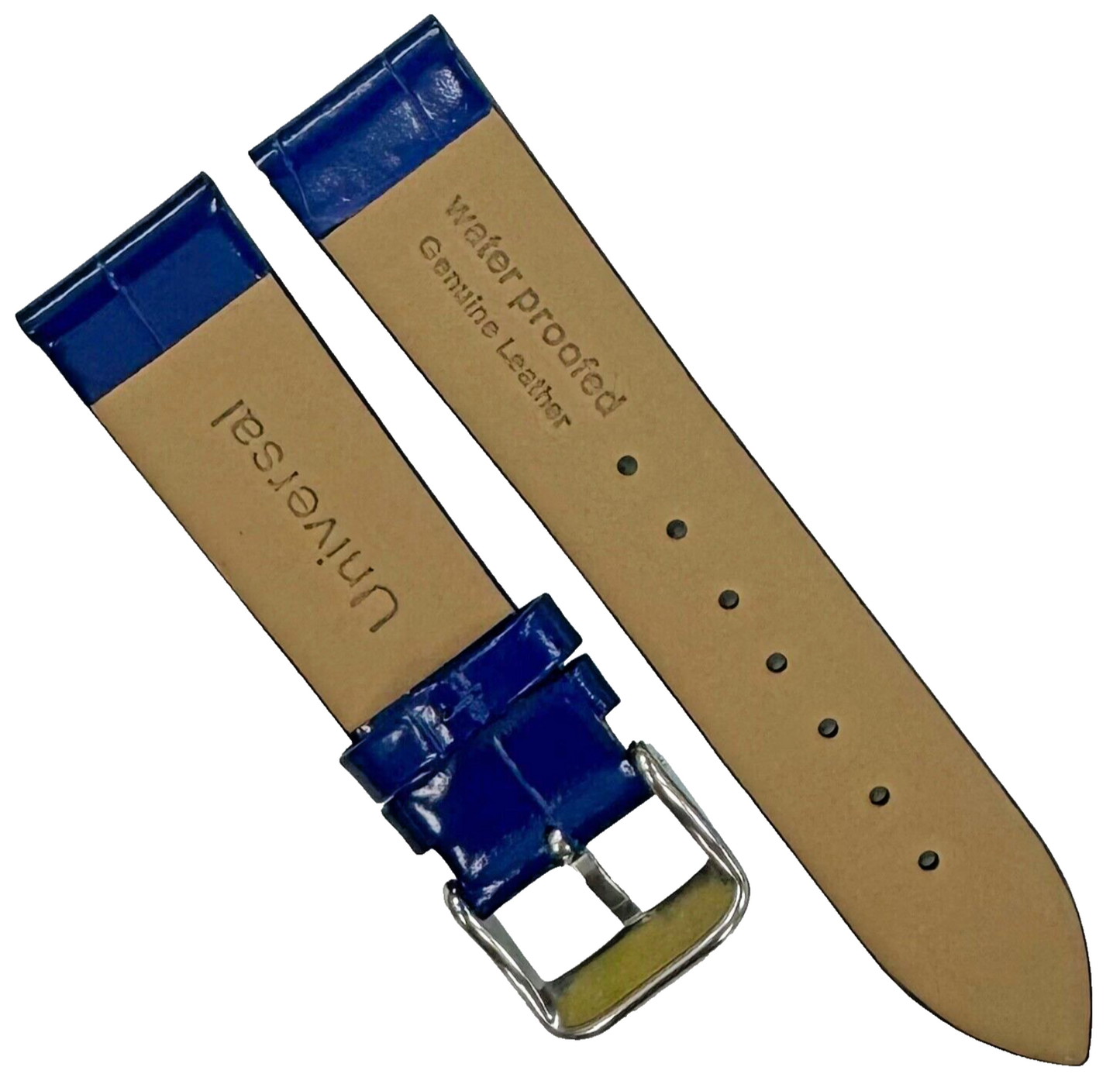 New Watch Band Blue Genuine Leather Alligator Grain (Flat, Short) 16 MM