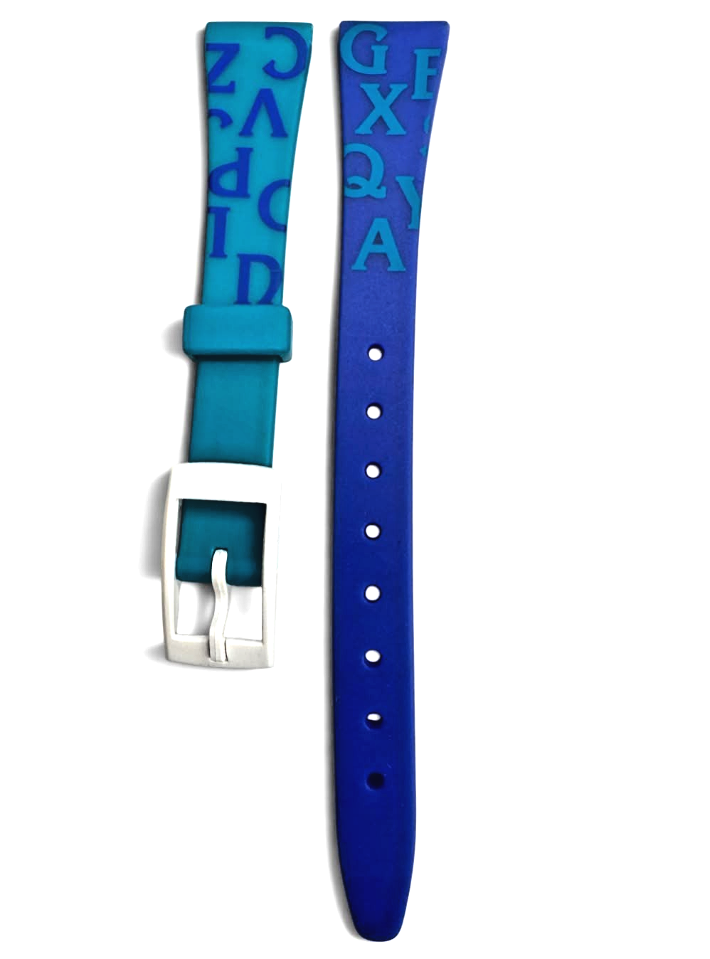 14MM PLASTIC PVC WATCH BAND TWO TONE BLUE COLOR WITH ALPHABET DESIGN