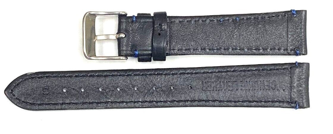 Watch Band Genuine Leather Plain PADDED With Stitches Black Color Of Size 18MM