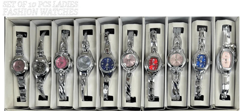 10pcs Set Women's Fashion Steel Band A03 Quartz Multi-Design Watch Bracelet