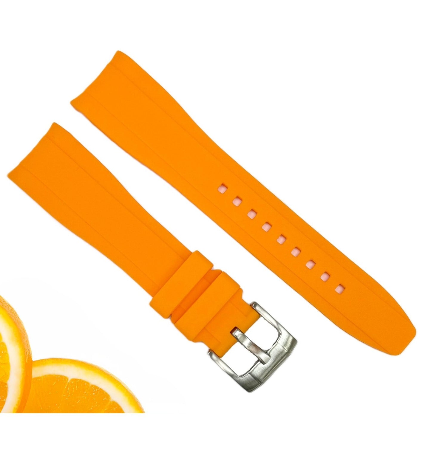 18-24mm Curved-End Sunshine Orange Soft & Smooth Silicon Rubber Watch Band