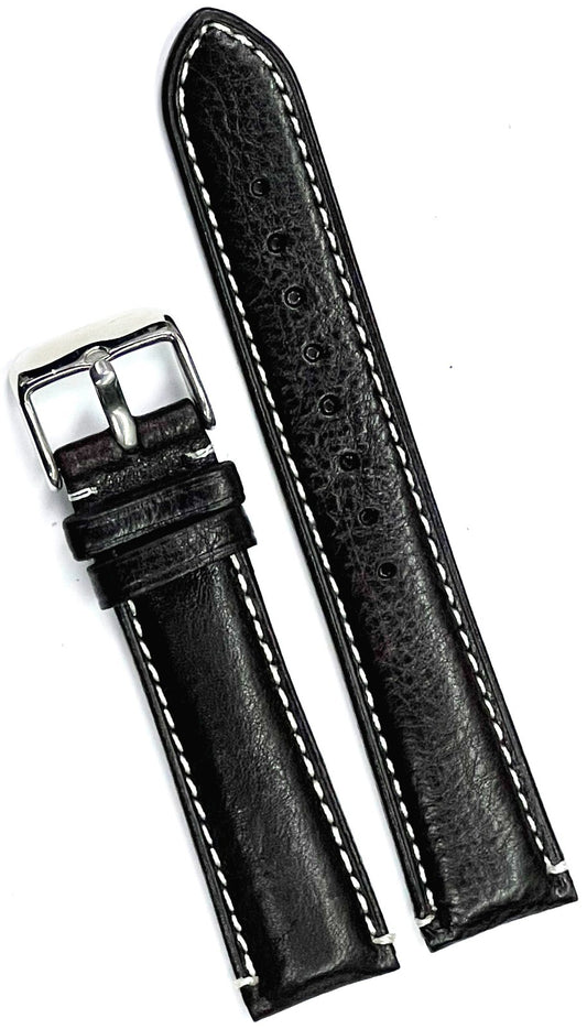 Watch Band Genuine Leather Black ,Stitched 19mm for High End Watches(A1 Quality)