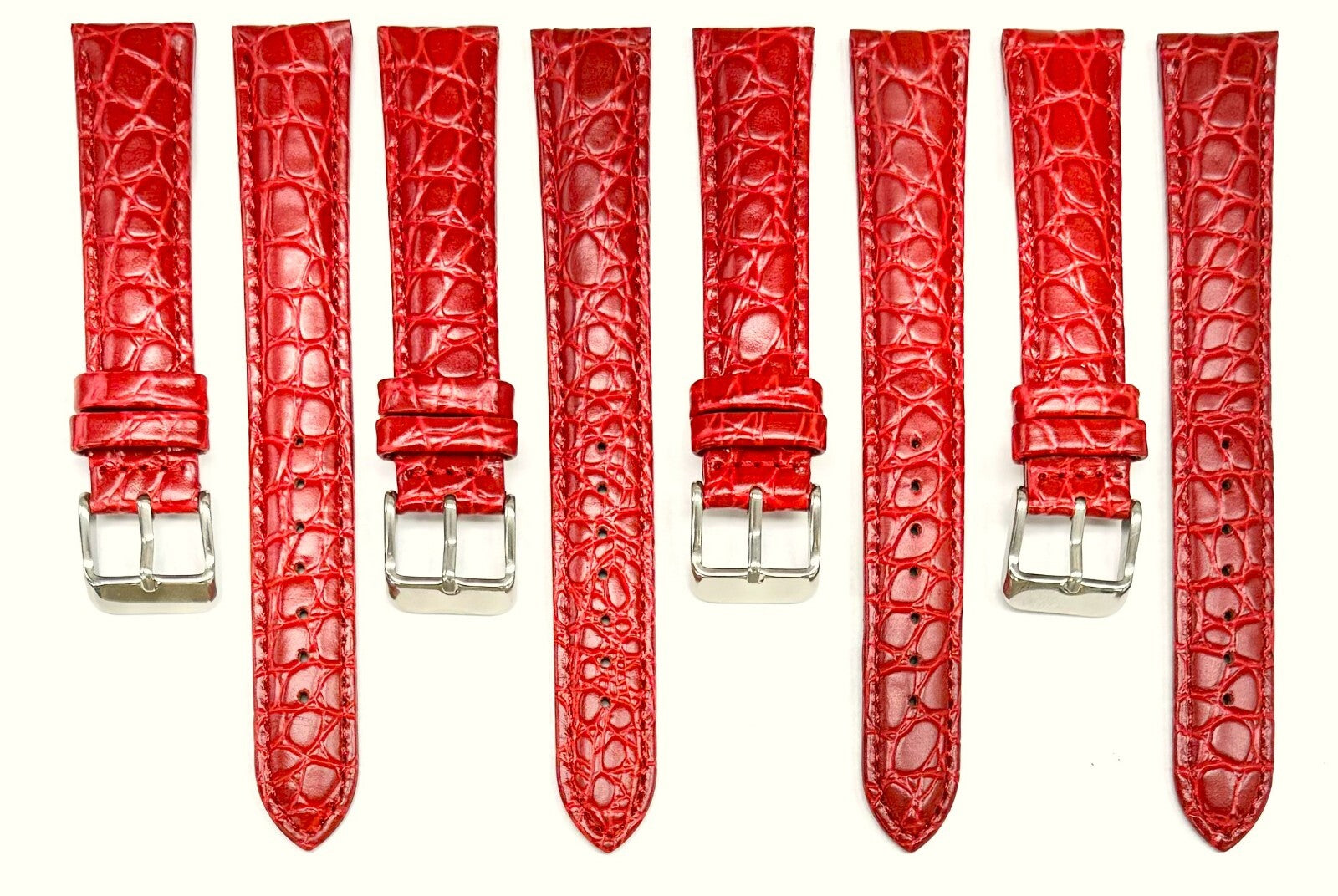 (18-30) mm Genuine Leather Red Crocodile Grain Watch Band, Padded & Stitched