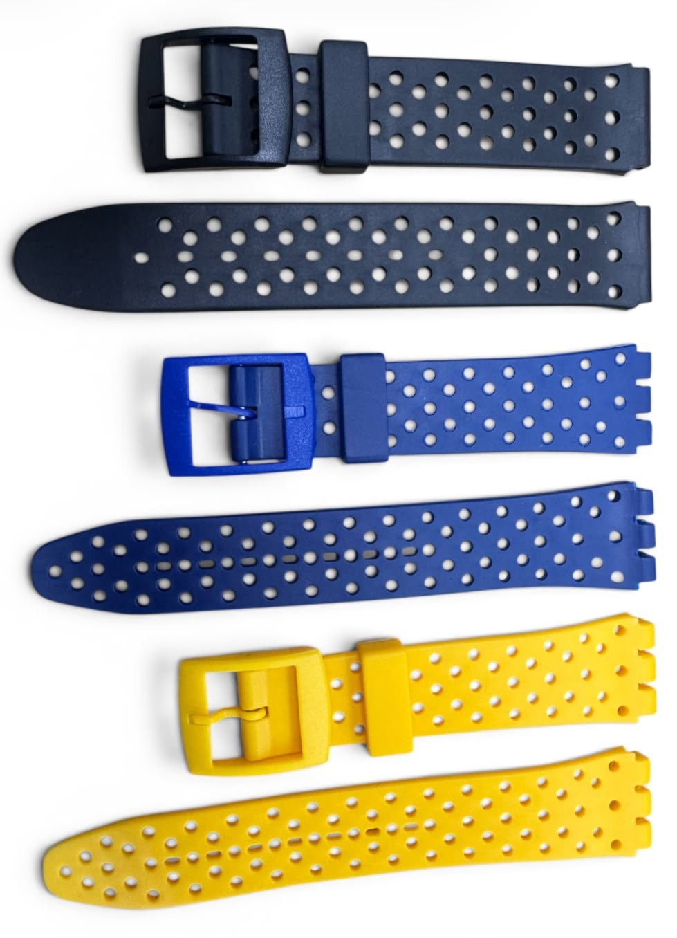 SET OF 3 17MM PVC Watch Band Flat with HOLES without pins Yellow Black Blue