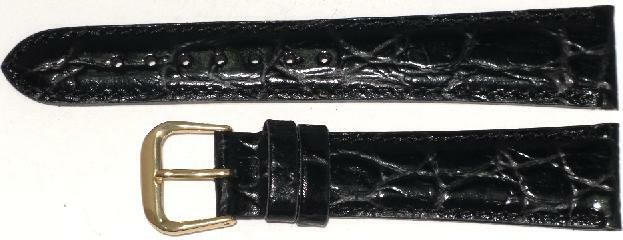 Watch Band Black Genuine Leather Crocodile Grain Padded 8mm  ( A1 Quality)