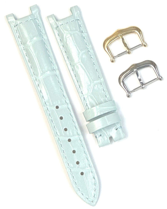 Watch Band For Cartier PASHA Alligator Grain Size 18x16mm L.Blue Color