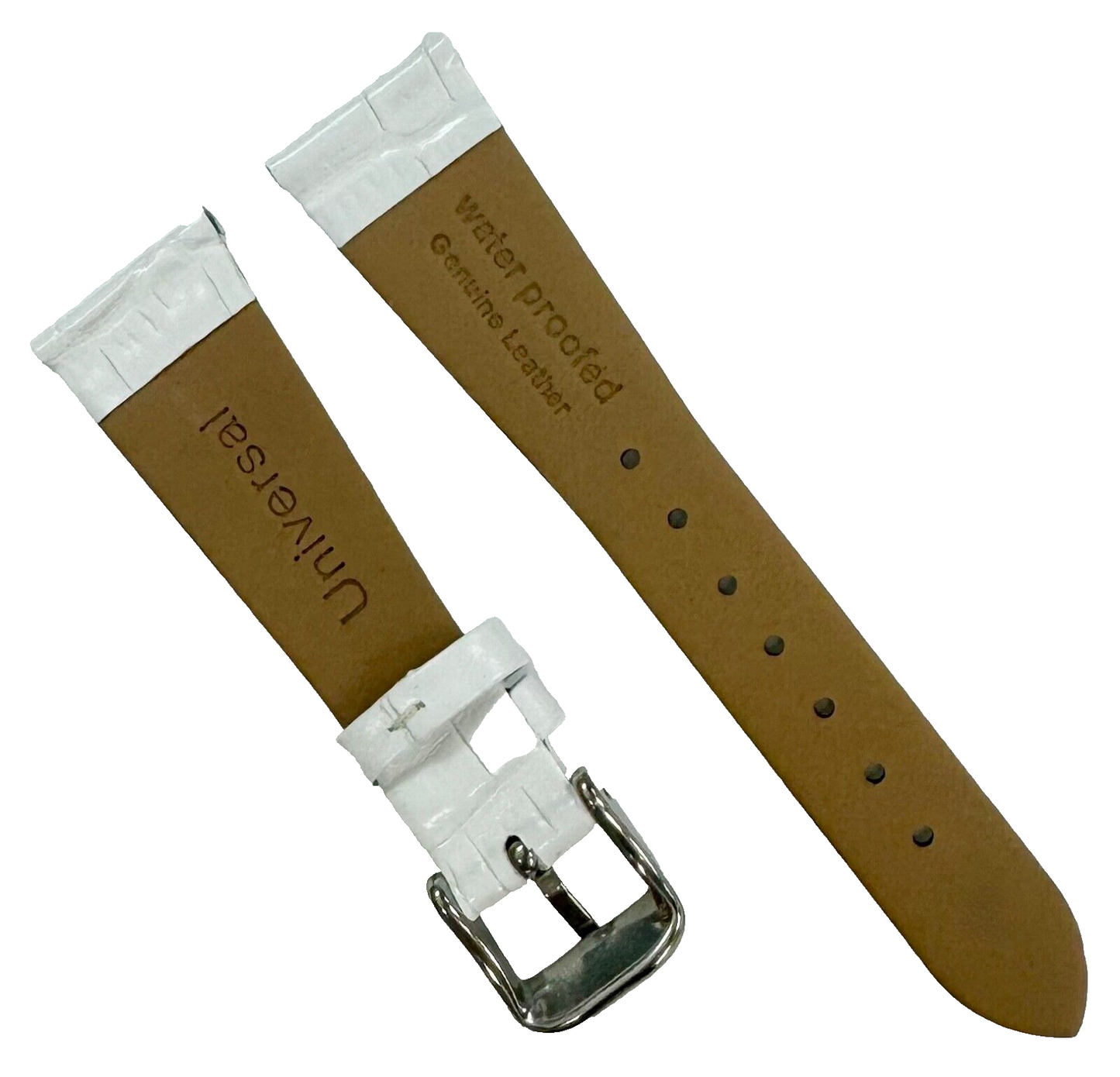 New Watch Band White Genuine Leather Alligator Grain (Flat, Short) 20x16MM