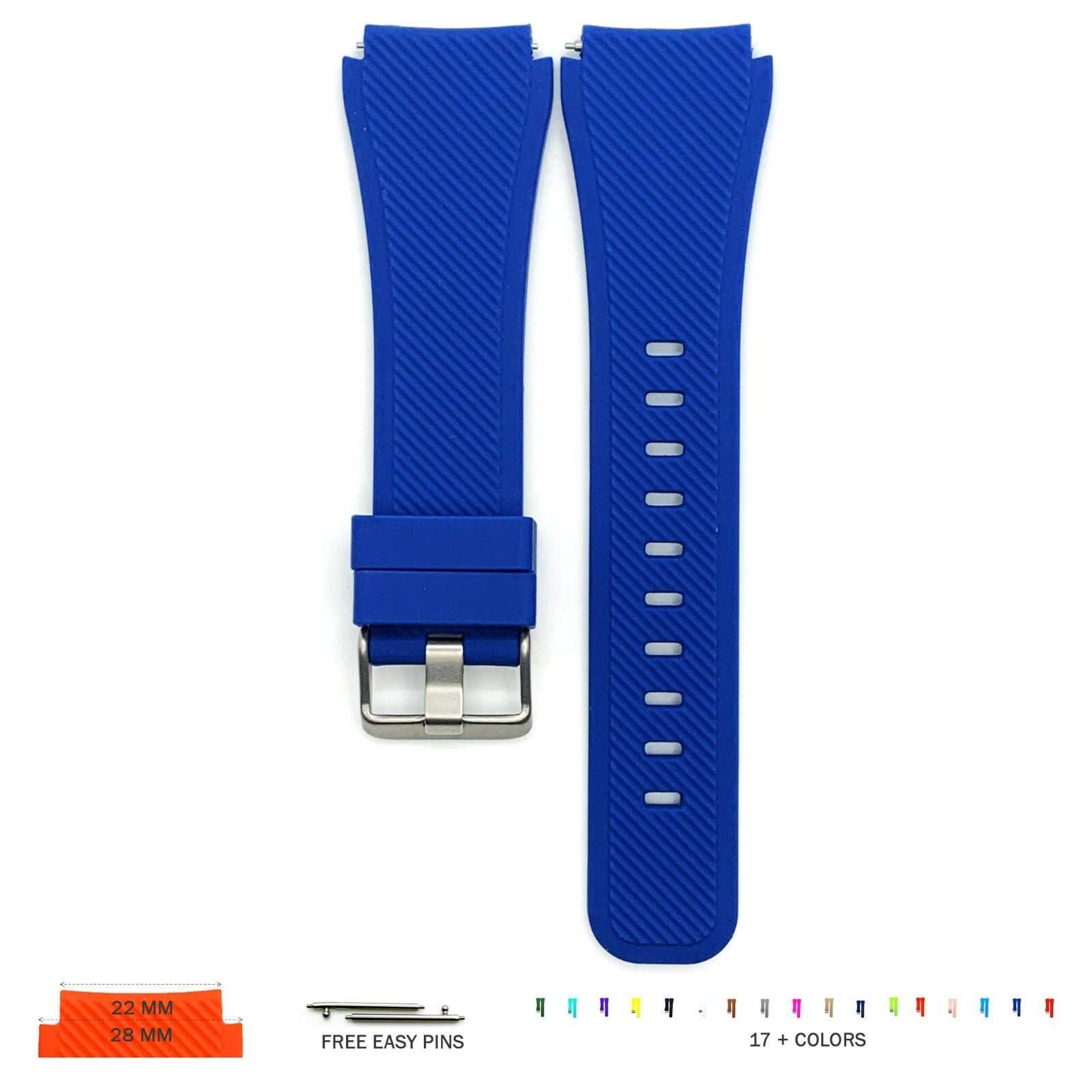 22 MM Rubber Silicone Male Opening Sports Watch Band 17 Colors Quick Release Pin