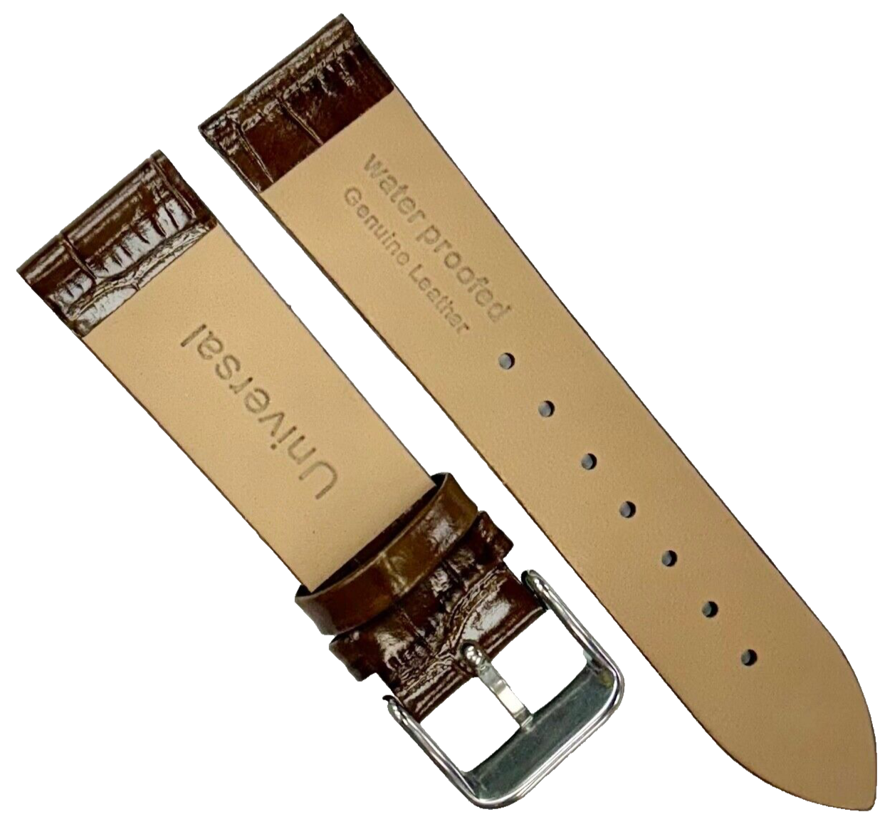 New Watch Band D.Brown Genuine Leather Alligator Grain (Flat, Short) 16 MM