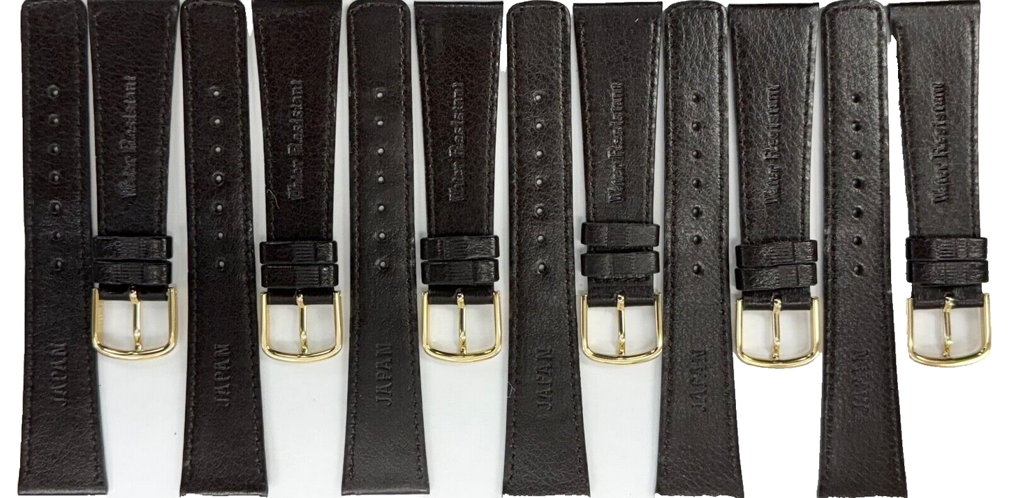 Lot of 6 Watch Bands D.Brown Genuine Leather Grain Flat Stitched 20mm