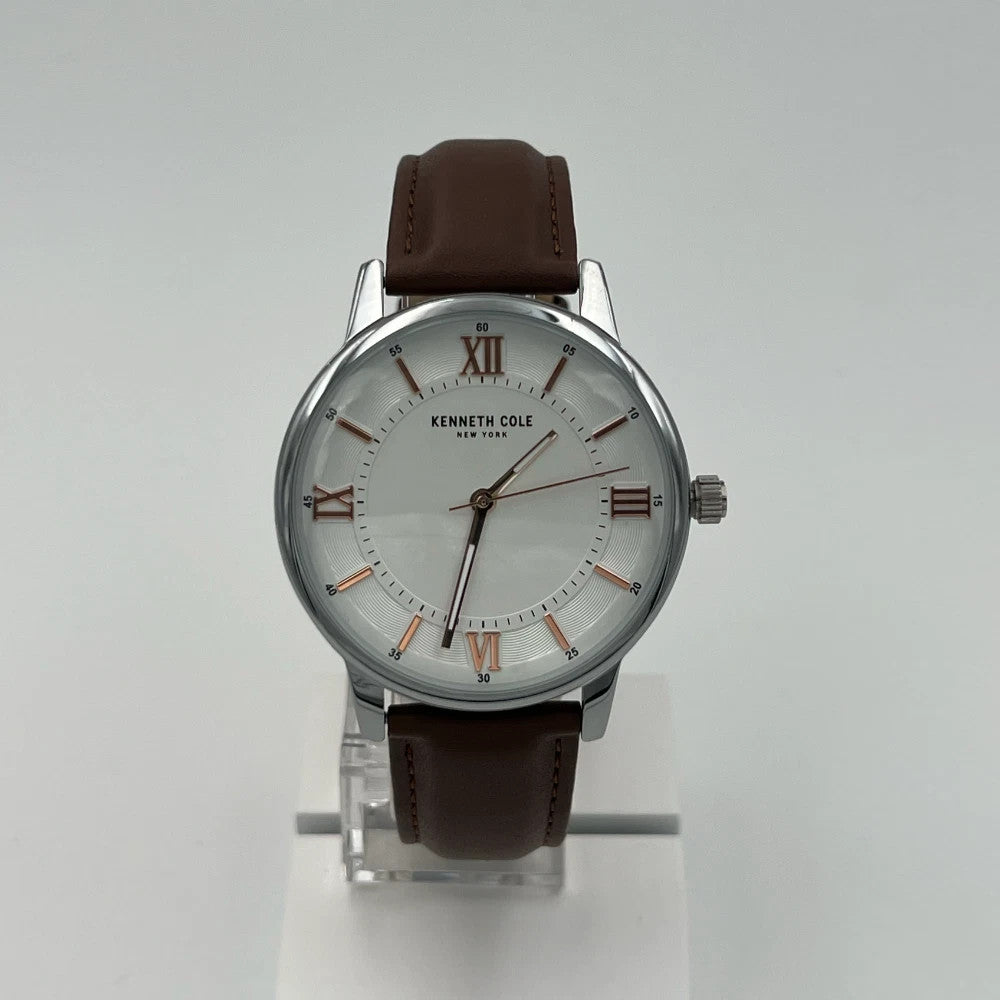 Kenneth Cole White Dial Analog Watch - Brown Leather Band | KCWGA2184404