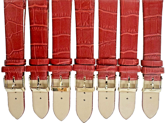 lot of 6 Good Quality Watch Band 16MM Genuine Leather Red Alligator Grain Flat