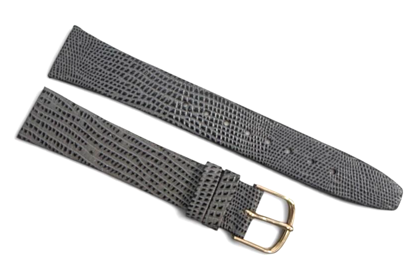 18mm Kreisler Lizard Calf Gray Leather Watch Band with gold buckle