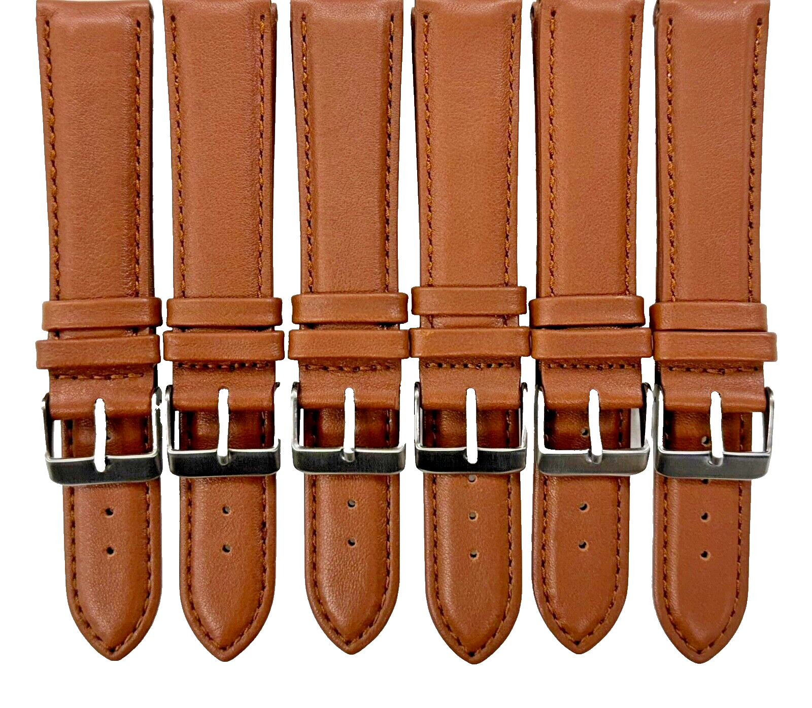 Watch Band Light Brown Genuine Leather Padded, Stitched 20MM, Lot of 6