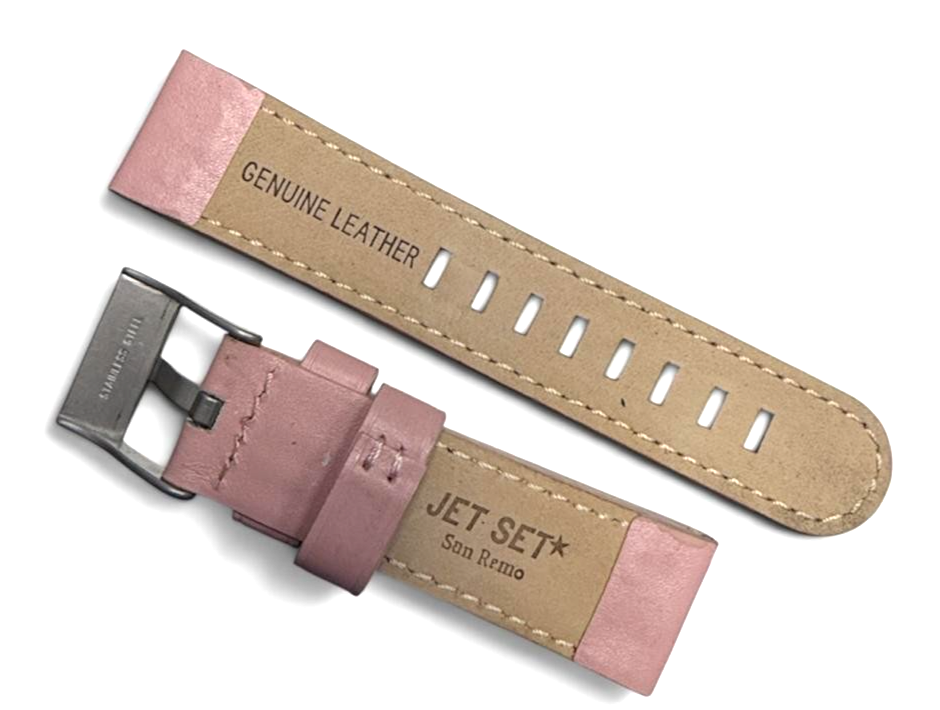 24mm JET SET San Remo Pink Genuine Leather Pilot Thick Padded Watch Band Strap
