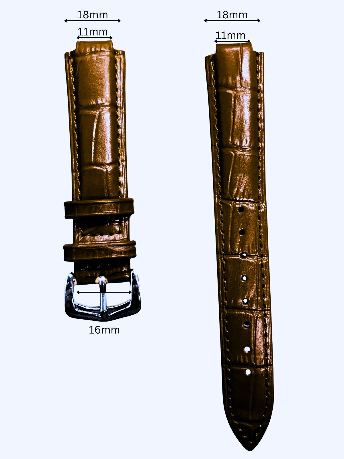 16mm Brown Genuine leather Band Strap Crocodile-Style w/ Buckle