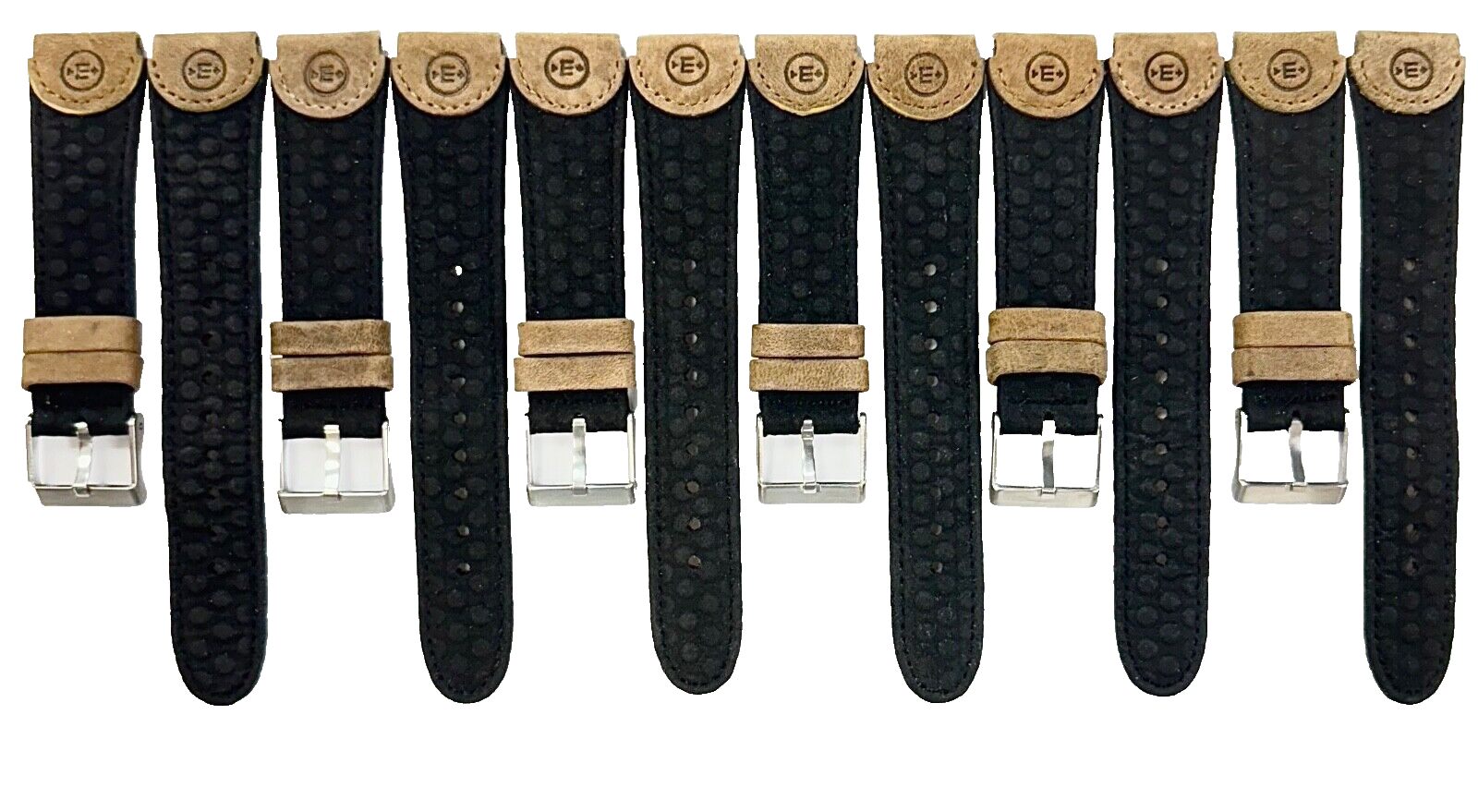 18 MM  Black Genuine Leather Watch Band with stitches and bumps (Lot of 6 bands)