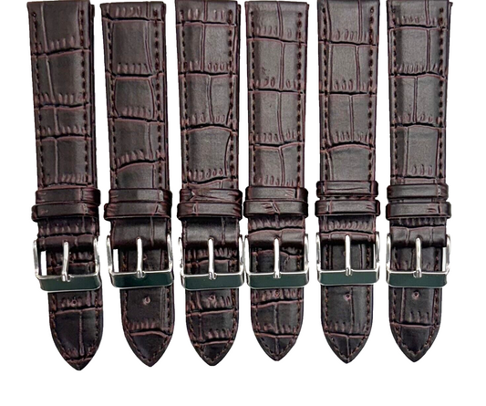 Lot of 6 Watch Bands D.Brown Genuine Leather Alligator Grain Flat Stitch 18x16mm