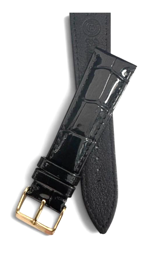 22mm Black Designer Alligator Genuine calf Leather Watch Strap Band