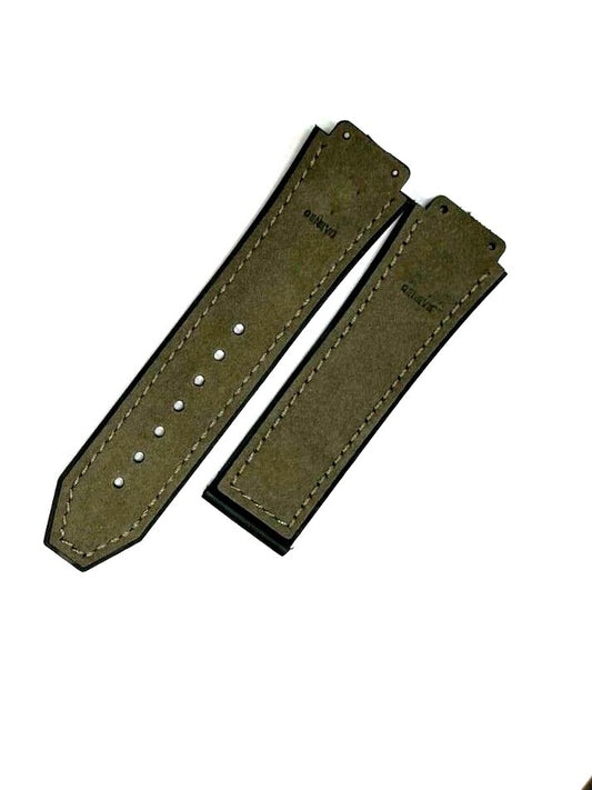 PLAIN MATTE SUEDE LEATHER RUBBER WATCH BAND FOR HUBLOT WATCHES OF SIZE 19X26MM