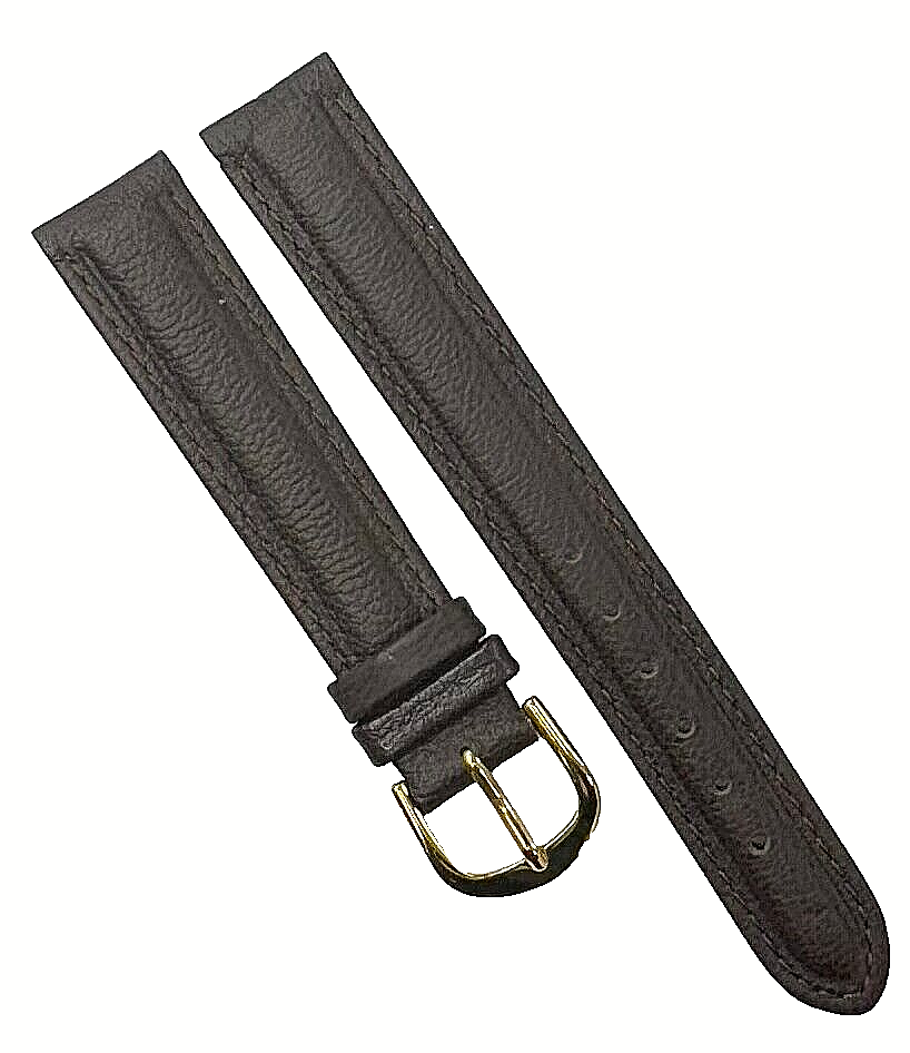 Lot of 6 Watch Bands Genuine Leather D. Brown Color ,Padded,Stitched 16MM