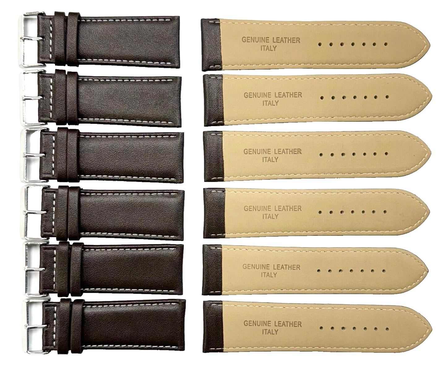 WATCH BAND D.BROWN GENUINE LEATHER 28MM PADDED, WHITE STITCHED (lot of 6 bands)