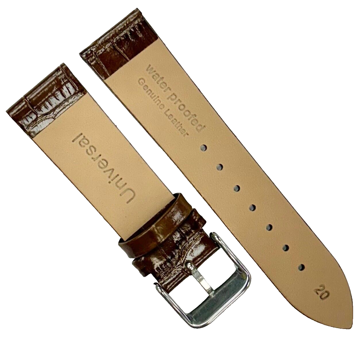 New Watch Band Short 20x18MM Genuine Leather D.Brown Alligator Grain Flat Slim