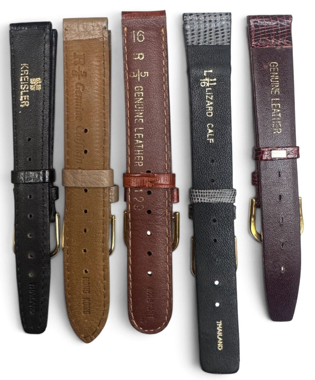 LOT OF 10 WATCH BANDS 16MM GENUINE LEATHER ALLIGATOR MIX STYLE AND COLORS