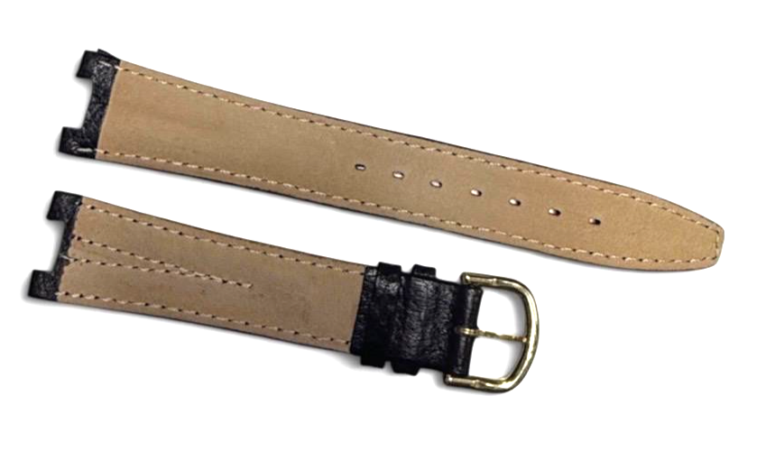 Watch Band Flat Genuine Leather Black 18mm High Quality