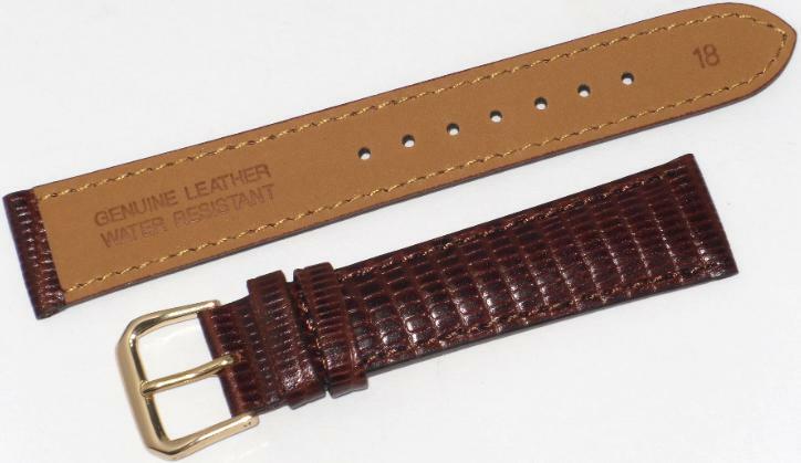 Quality WATCH BAND BROWN GENUINE LEATHER LIZARD GRAIN 16MM 
