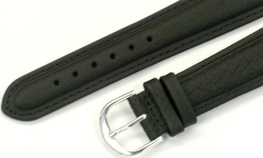 Watch Band Plain Black Genuine Leather Stitched Padded,  22MM High Quality