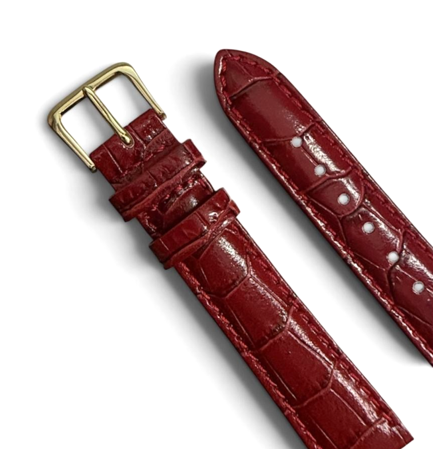 Watch Band Genuine Leather Red Alligator Grain,Padded,Stitched 16mm