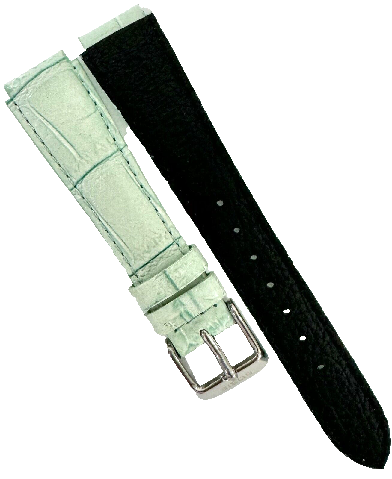 Green Genuine Leather Watch Band 15mm Alligator Grain Padded, Stitched
