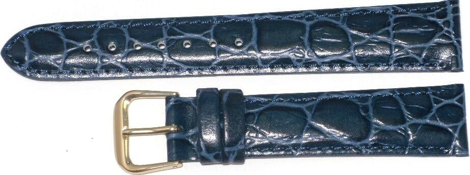 Watch Band Genuine Leather Crocodile Grains Dark Blue 24mm Padded,Stitched