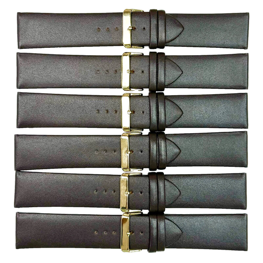 Lot of 6 Watch Bands Dark Brown Genuine Leather Flat Plain 26mm (High Quality)
