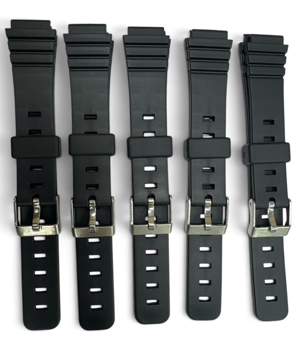 LOT OF 5PC 14MM BLACK PLASTIC PVC WATCH BAND FOR CASIO and other watches