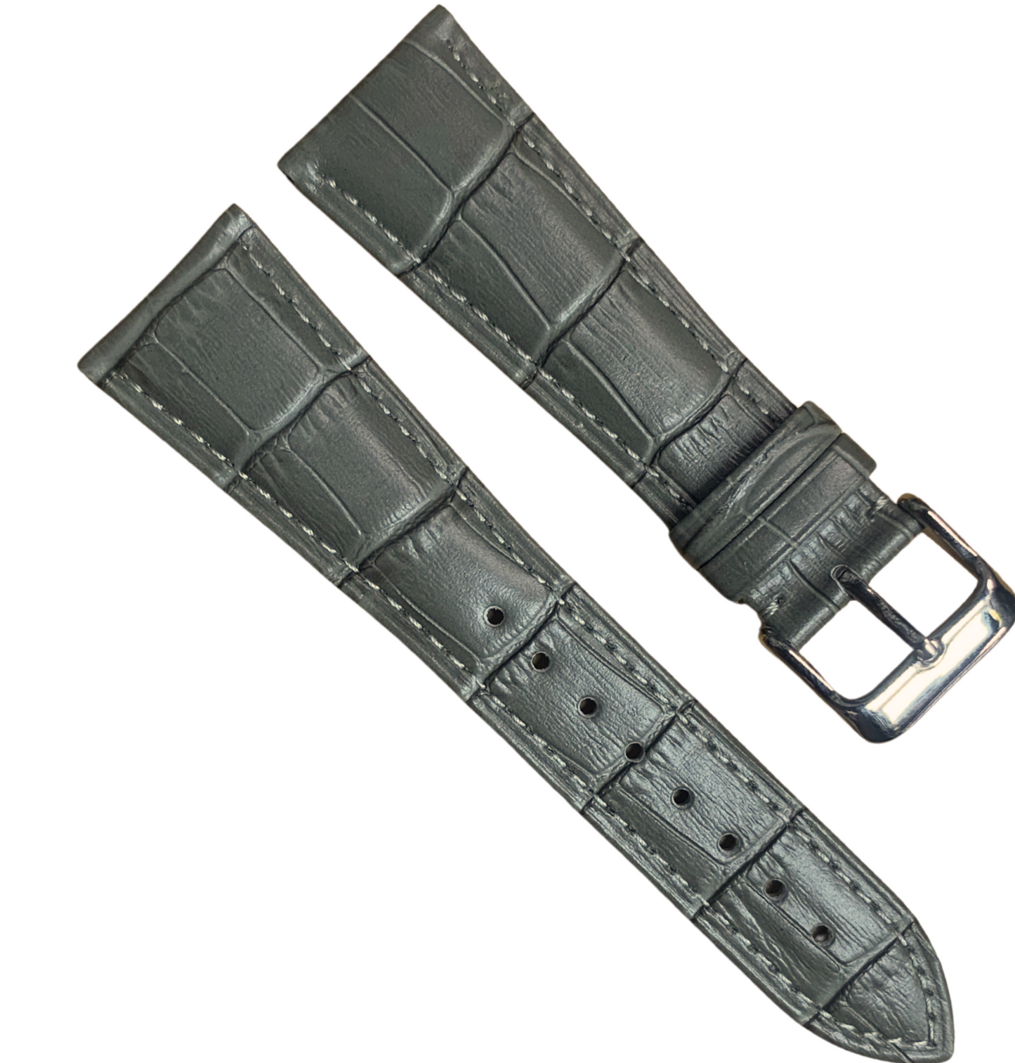 Genuine Leather Watch Band Grey - Alligator Grain with Steel Buckle -24mm width