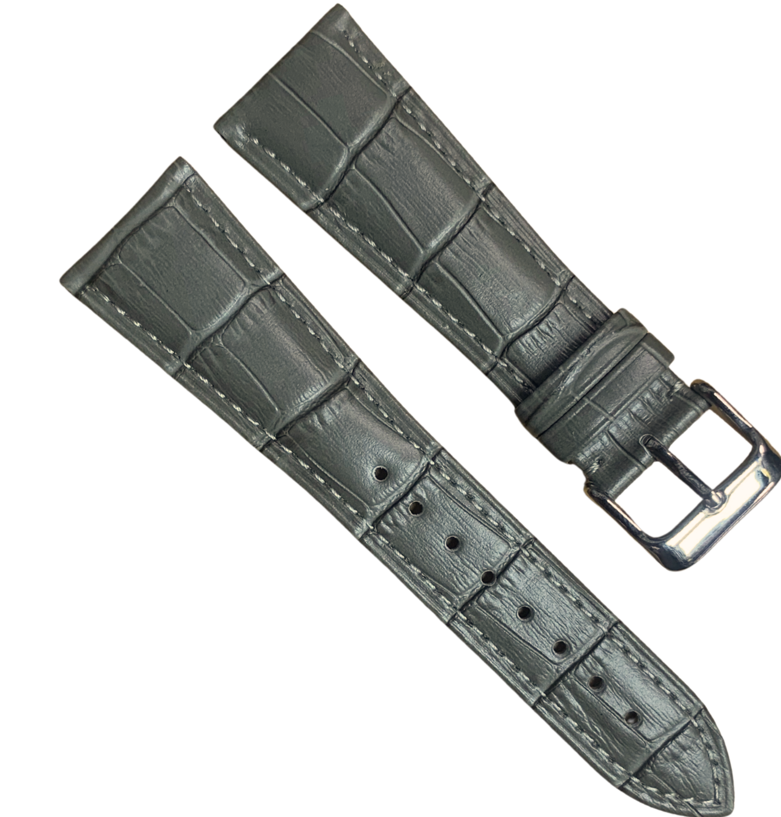 Genuine Leather Watch Band Grey - Alligator Grain with Steel Buckle -24mm width