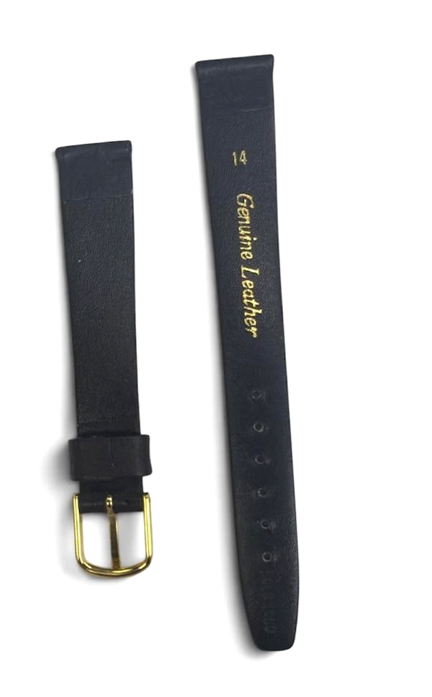 Genuine Leather Watch Strap Band Black - 14mm -MT14