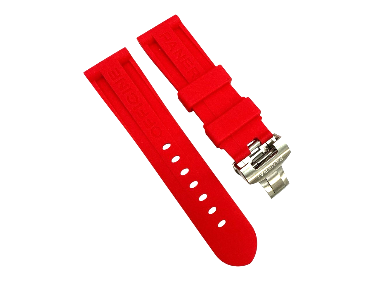 New Rubber Watch Band 24/22mm - Light Red Color for PANERAI w/ Deployment Clasp