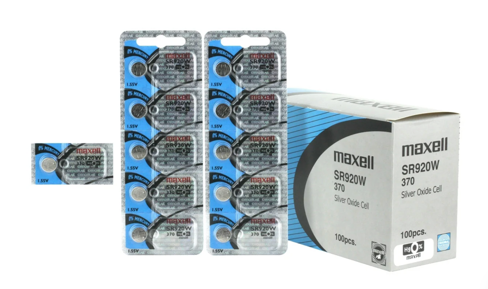 Maxell 370 (SR920W) 1.55V Silver Oxide Watch Batteries – Pack of 100 Batteries